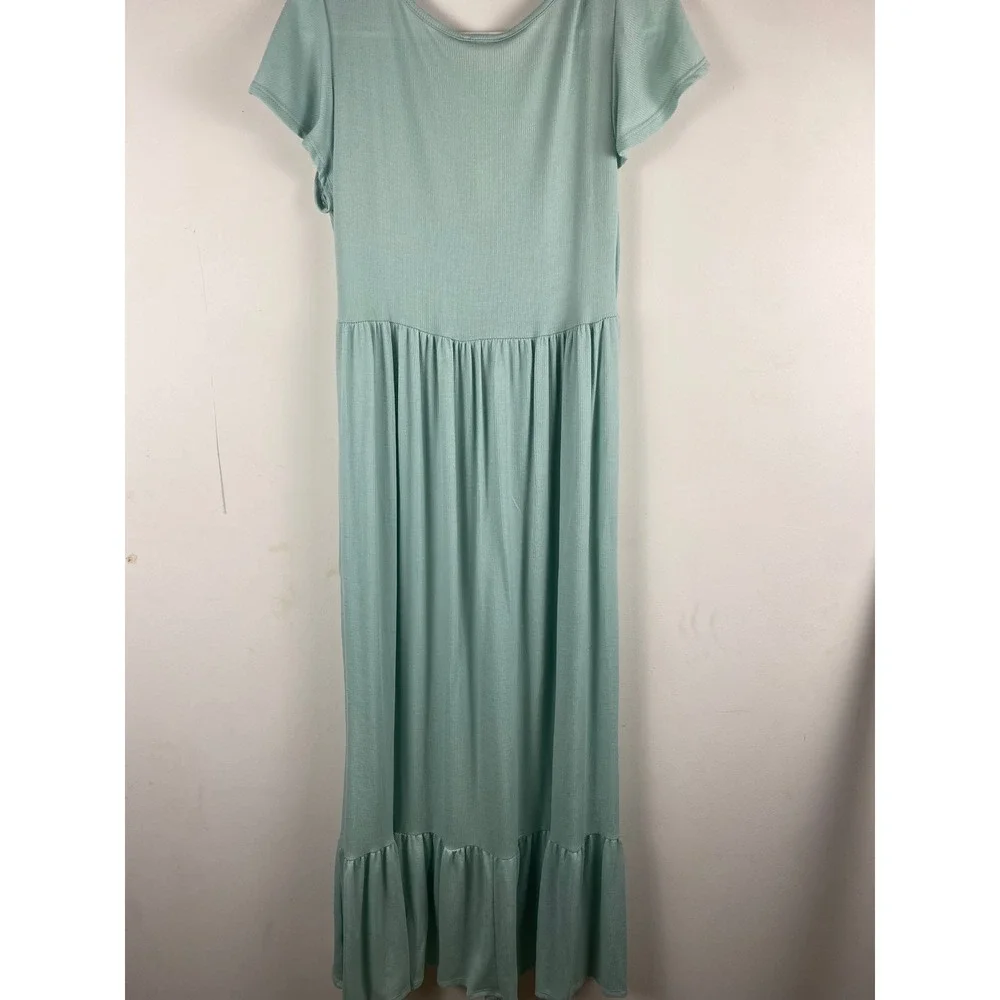 See You Monday Sage Green Ribbed Maxi Dress Flutter Sleeve V-Neck‎ XL NWT